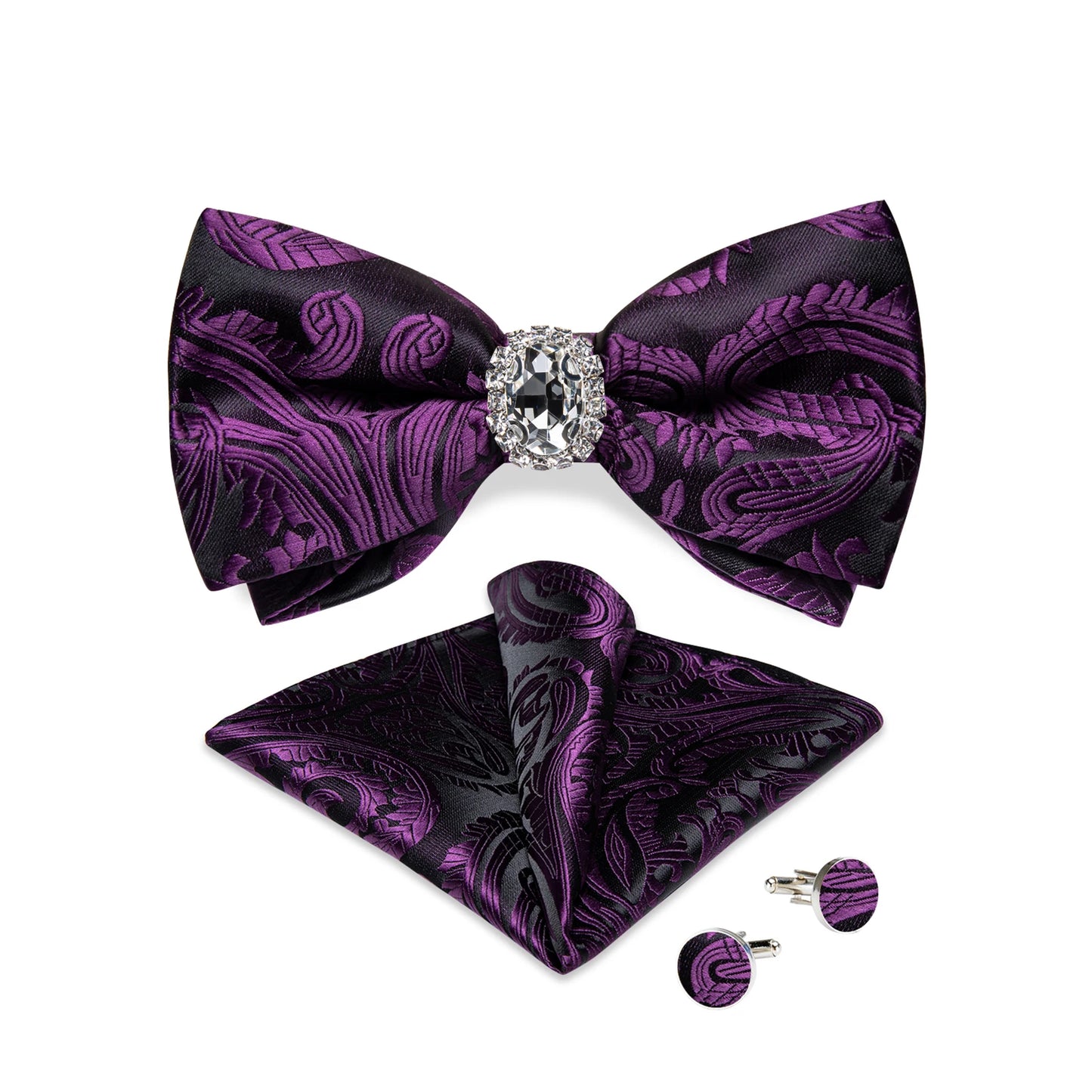 Set de butoni de buzunar cu nod fluture pentru bărbați, din mătase, de designer, pentru nuntă