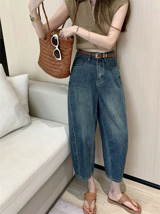 Jeans Women Solid Vintage All-match Spring Ladies Creativity Cool Simple Korean Style Daily Gentle Tender Graceful Age-reducing