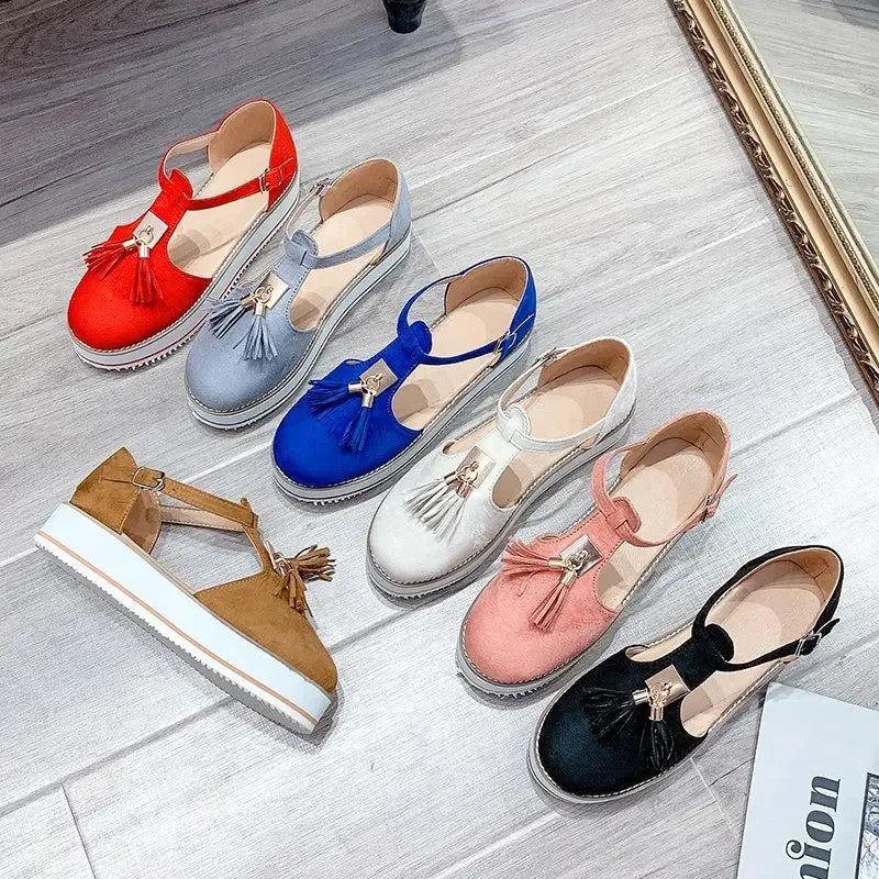 Women's Sandals Summer 2025 Casual Flat Platform Heel Tassel Buckle Strap Female Sandals Platform Vulcanized Shoes for Women New