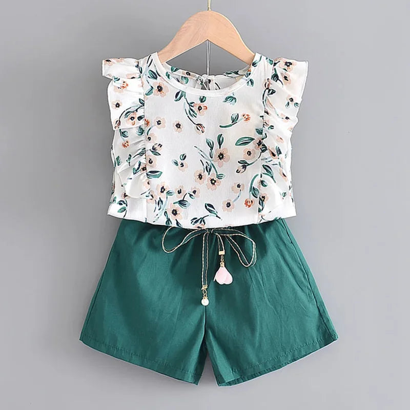 Bear Leader Neuer Sommer Casual Kinder Sets Chiffon Blumen Blau T-Shirt Hosen Mädchen Kleidung Sets Kinder Sommer Set für 3-7 Jahre
