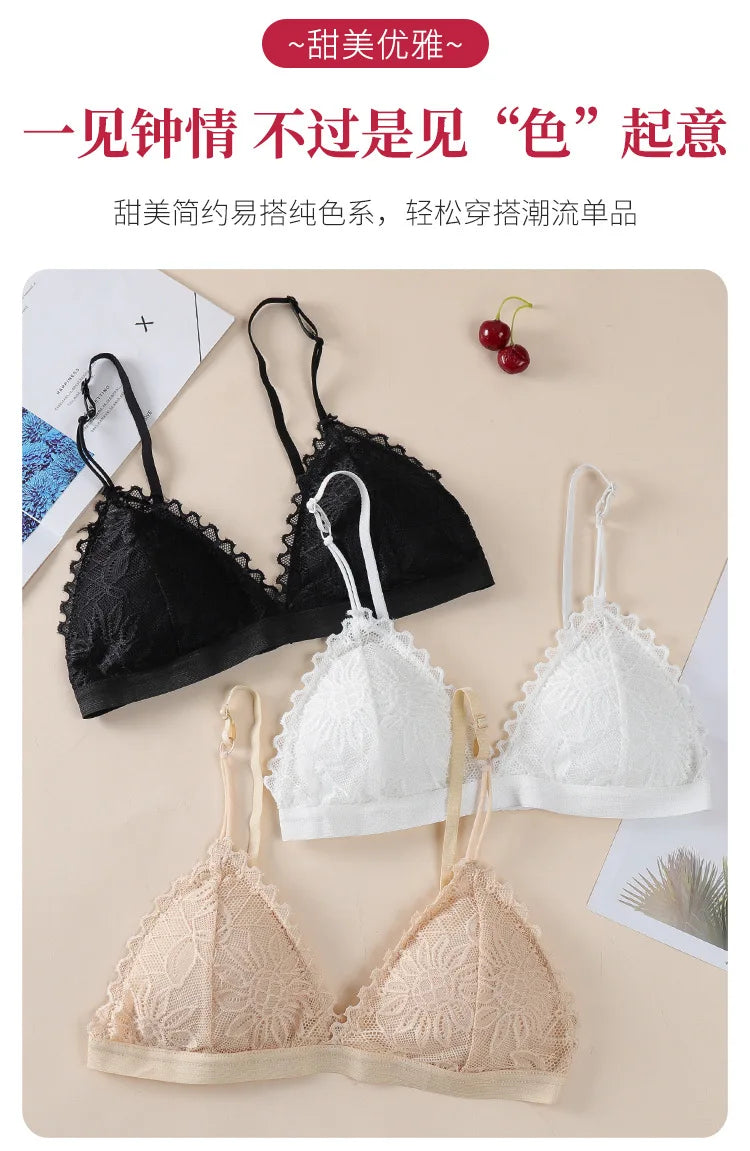 elegant Floral Lace Bra Top For Women Push Up Female Lingerie breathable Bralette Removable Pad Thin Fashion New Wireless Bras