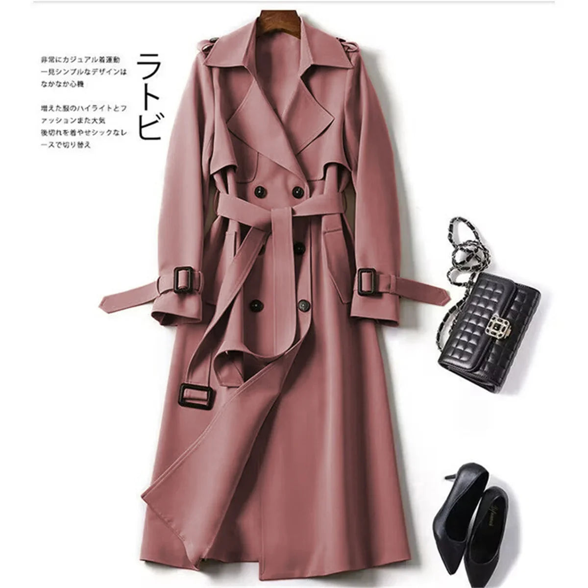 Elegant Women  Fashion British Jackets Autumn Winter Widebreaker Streetwear Midi Coats Casual Office Lady Button Slim Chic Coat