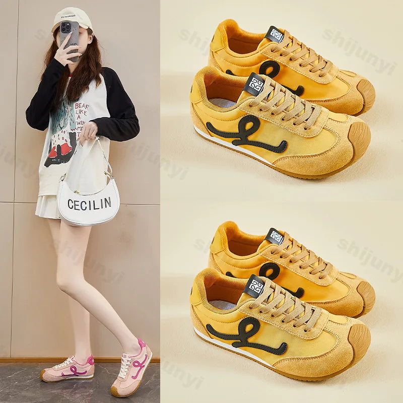 New Fashion Women's Shoes 2025 Spring Autumn Platforms Sneakers Comfortable Flat Shoes Lace-up Non Slip Casual Vulcanized Shoes