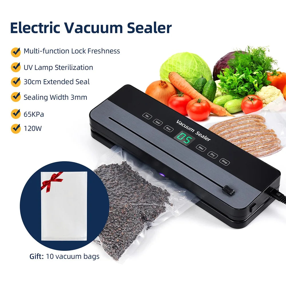 Electric Vacuum Sealer Machine Dry/Wet Food Packaging Seal To Keep Fresh Touch Buttons Digital Display Detachable Cleaning