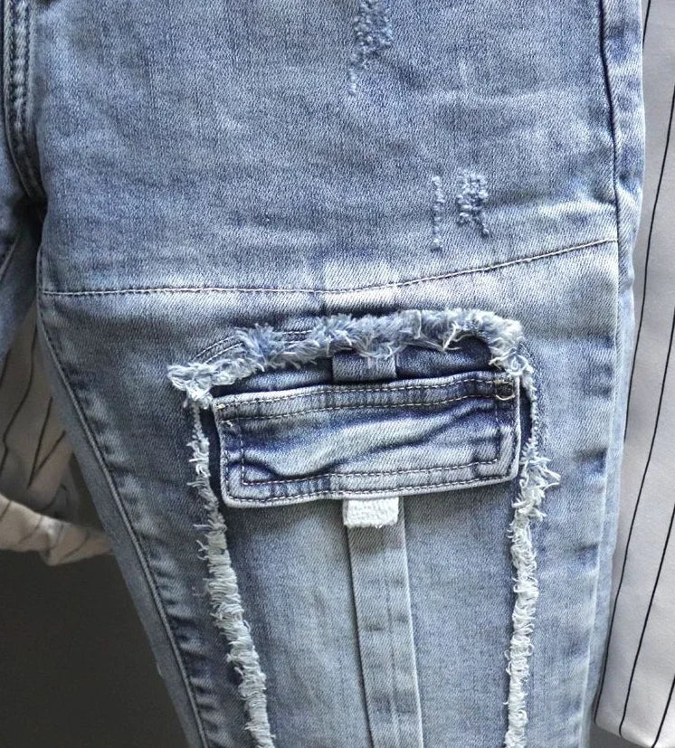 Jeans for Men Trousers Graphic Man Cowboy Pants with Pockets Cropped Korean Fashion Wide Leg Retro 2024 Trend Xs Cotton Regular