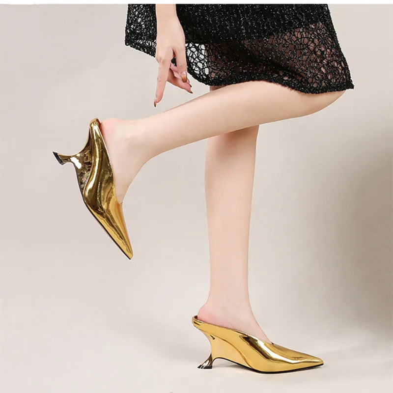 Elegant Pointed Toe Women Slippers Shoes Designer Shallow Fashion Spring Autumn Wedges High Heels Banquet Mule Zapatos De Mujer