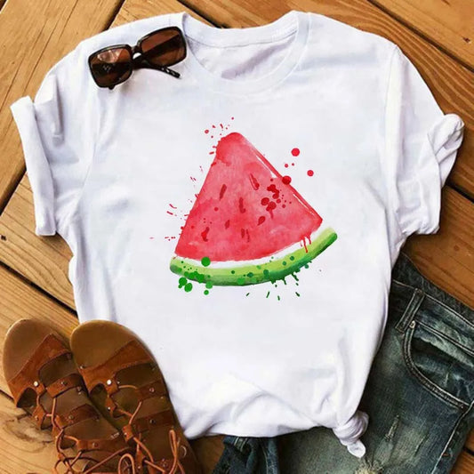 Women's T-shirt Fashion Fruit Watermelon Print Women's T-shirt Spring/Summer Cute Short Sleeved Top T-shirt Clothing