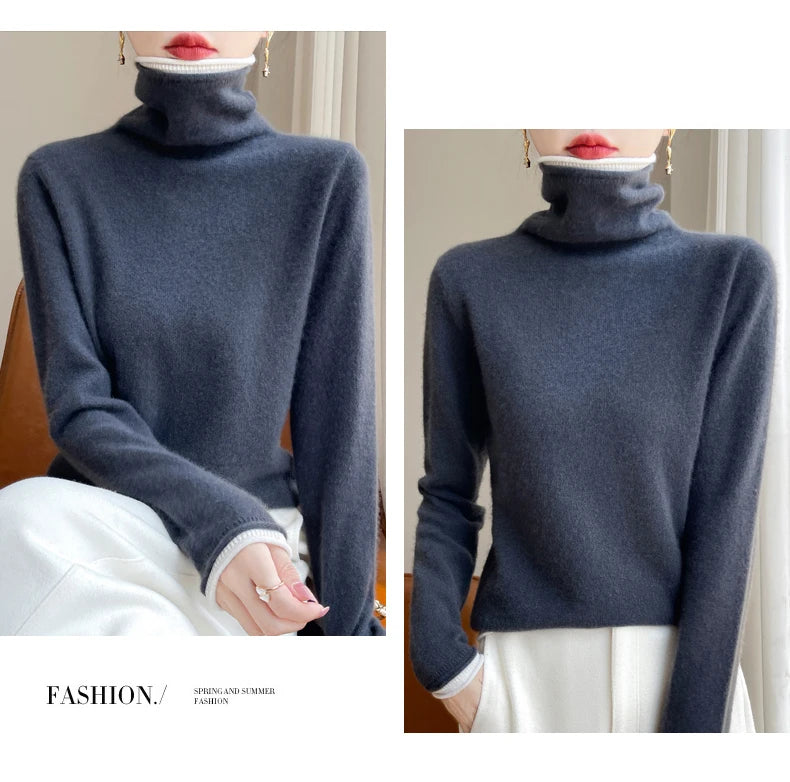 SHUANGYANROADCN Merino Rollpullover - Größe M, Merinowolle