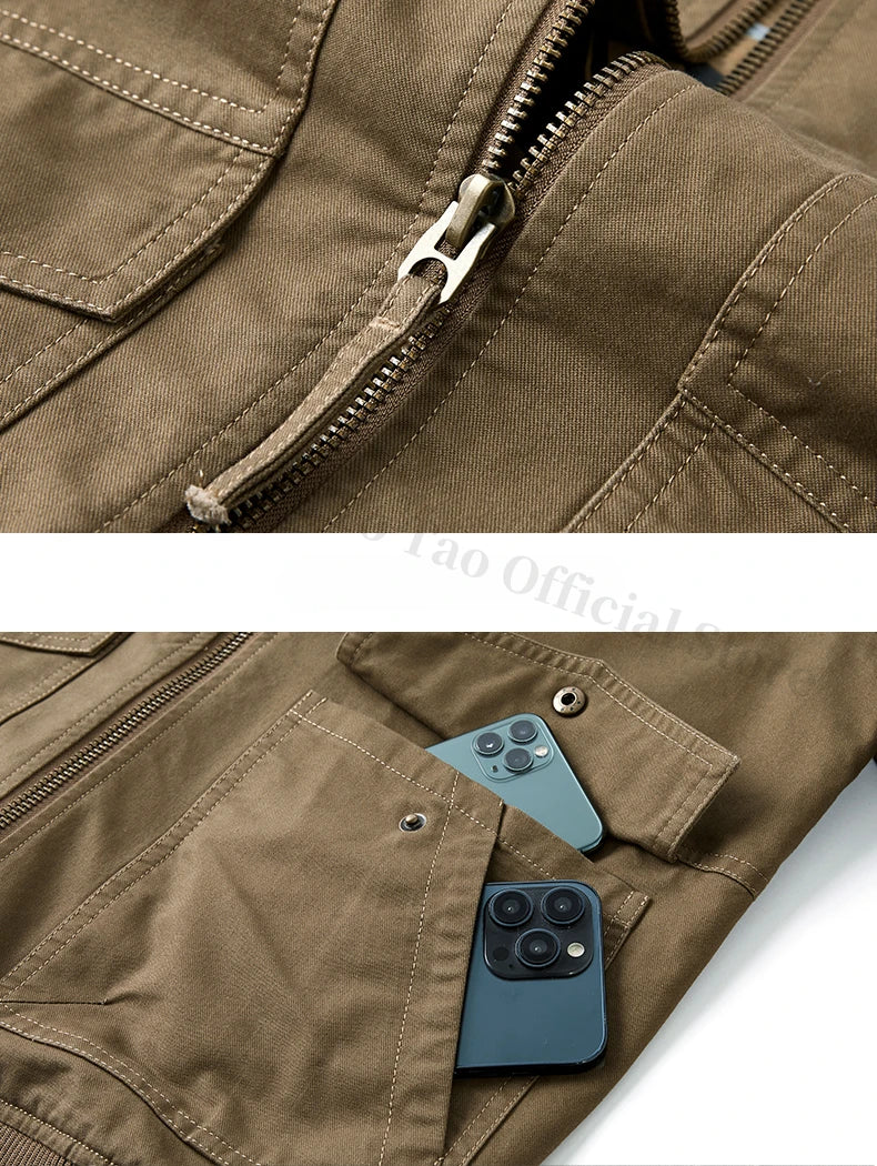 Fujian Safari Baumwolljacke Mehrere Taschen - Stehkragen