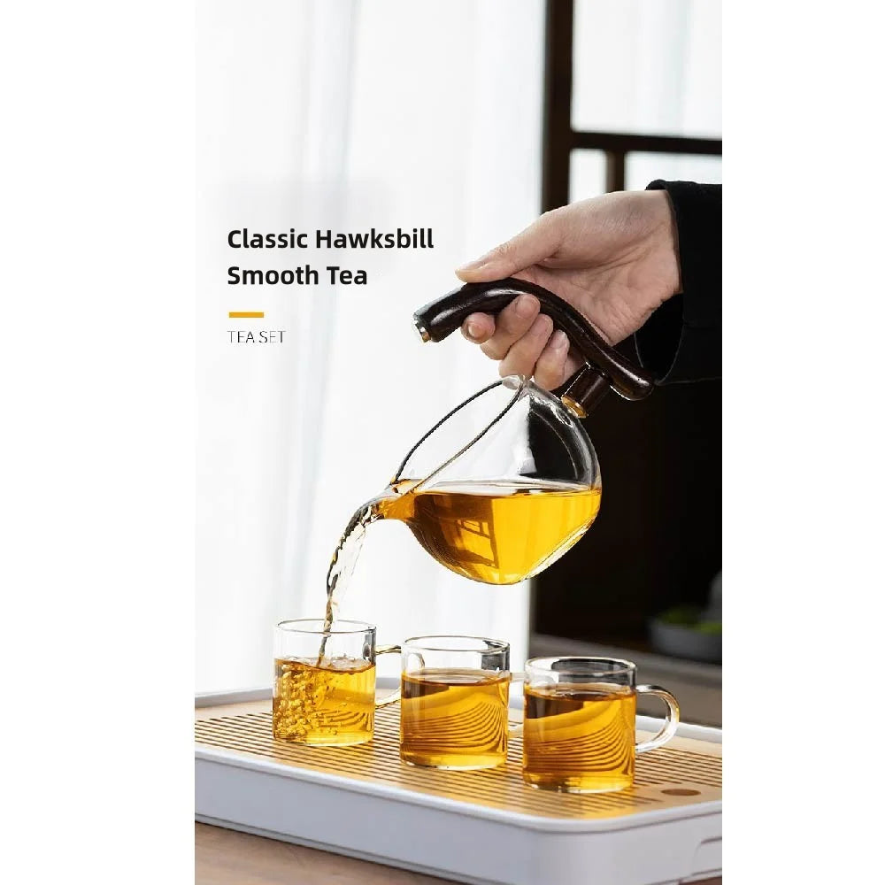 Tea Pot Glass Kettle Automatic Teapot with Strainer Magnetic Infuser Wood Holder Heat Resistant Coffee Pot Bowl Cups Set Jug 주전자