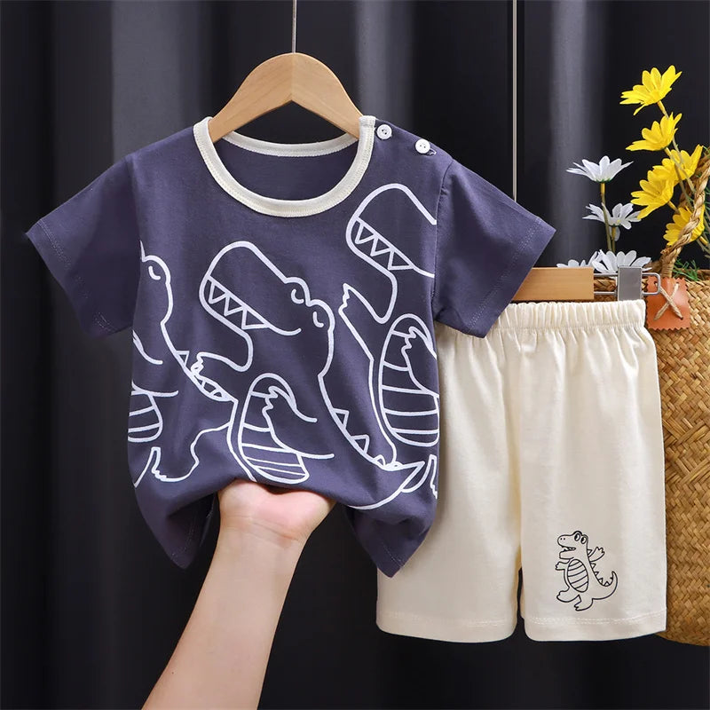 Girls Clothes Sets Infant Kids Sweet Tops Suit Summer Boys Short-Sleeved T-Shirt Shorts 2Piece New Baby Cute Cartoon Outfit