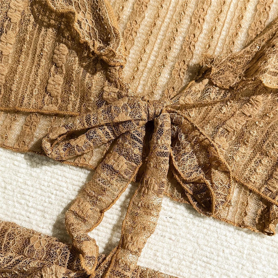 4PCS Halter Bikini Set Sarong Langarm - Vierteilig S M L