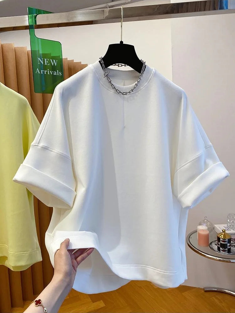 Women T-shirt 2025 Summer New Solid Color Short-sleeved T-shirt Female Loose Casual Round Neck T Shirt