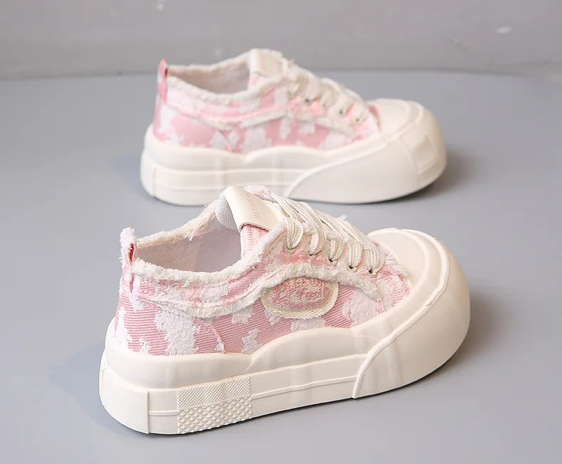 Womens Platform Sneakers White Tennis Shoes Woman Casual Low Top Fashion Chunky Canvas Sneakers 2025 New Spring Summer Trainers
