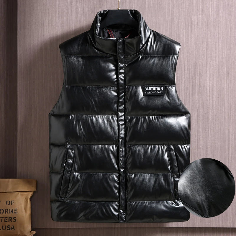 MAINKULCN Weste Winter Warm Ohne Ärmel - Größe XXXXXL PU Leder Wasserdicht Hochwertig