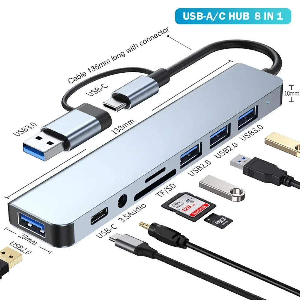 FEIWIMI USB C Hub Docking - 8 Ports 5Gbps USB 3.0 OTG