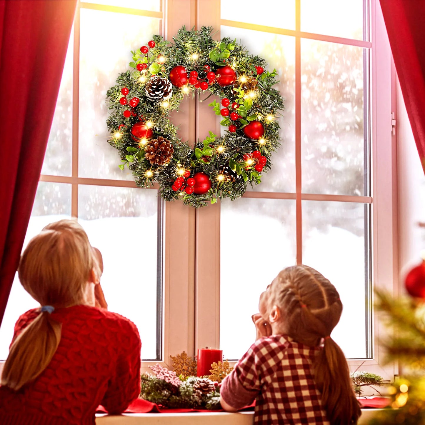 Weihnachtskranz-Girlande, leicht, zum Aufhängen, für Tür, Wand, Zuhause, Party, Festival, Weihnachtsdekoration, künstliche Kiefer