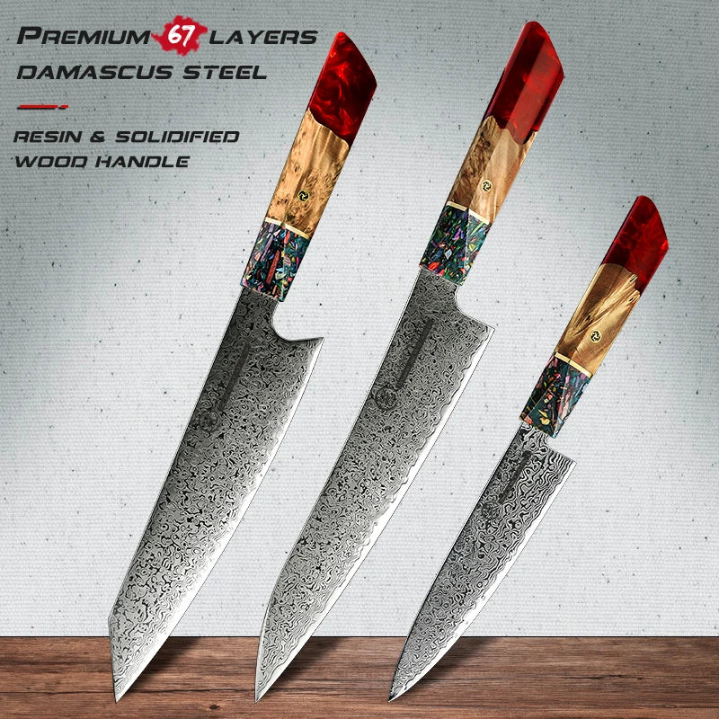 Grandsharp 1-5 Pcs Kitchen Knife Sets 67 Layers Japanese Damascus Knife AUS-10 Steel Chef Utility Knives Sashimi Slicing Cutlery