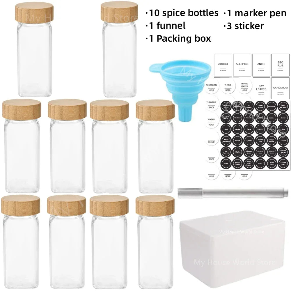 Glass Spice Jars with Bamboo Lid Spice Seasoning Containers Spice Pot Salt Pepper Shakers Spice Organizer Kitchen Spice Jar Set - Golden Bridge Store