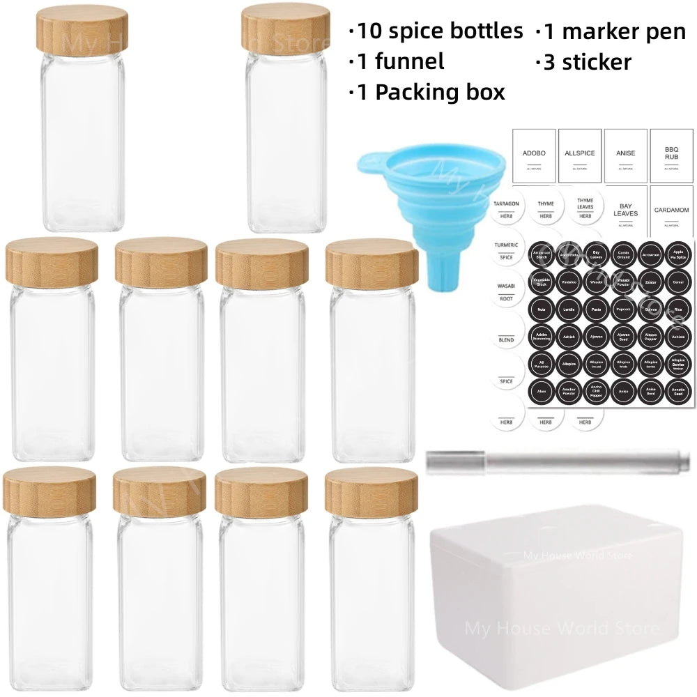 Glass Spice Jars with Bamboo Lid Spice Seasoning Containers Spice Pot Salt Pepper Shakers Spice Organizer Kitchen Spice Jar Set - Golden Bridge Store