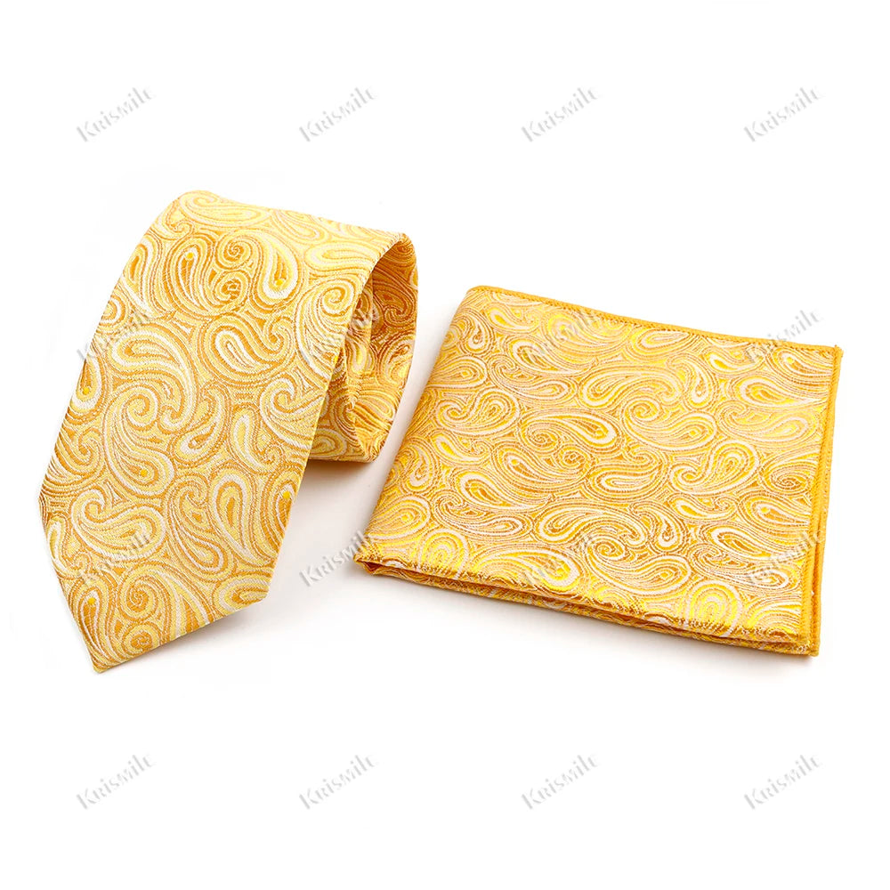Novelty Paisley Tie Pocket Square Set For Men Skinny Slim 6cm Necktie Fit Business Wedding Party Stage Host Daily Wear Accessory