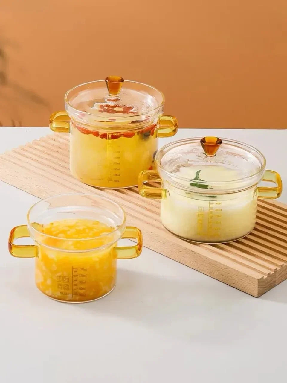Clear Glass Saucepan Heat Resistant Cooking Pot Dual Handle Soup Pot with Cover Microwave Fire Heating Stockpot Kitchen Cookware