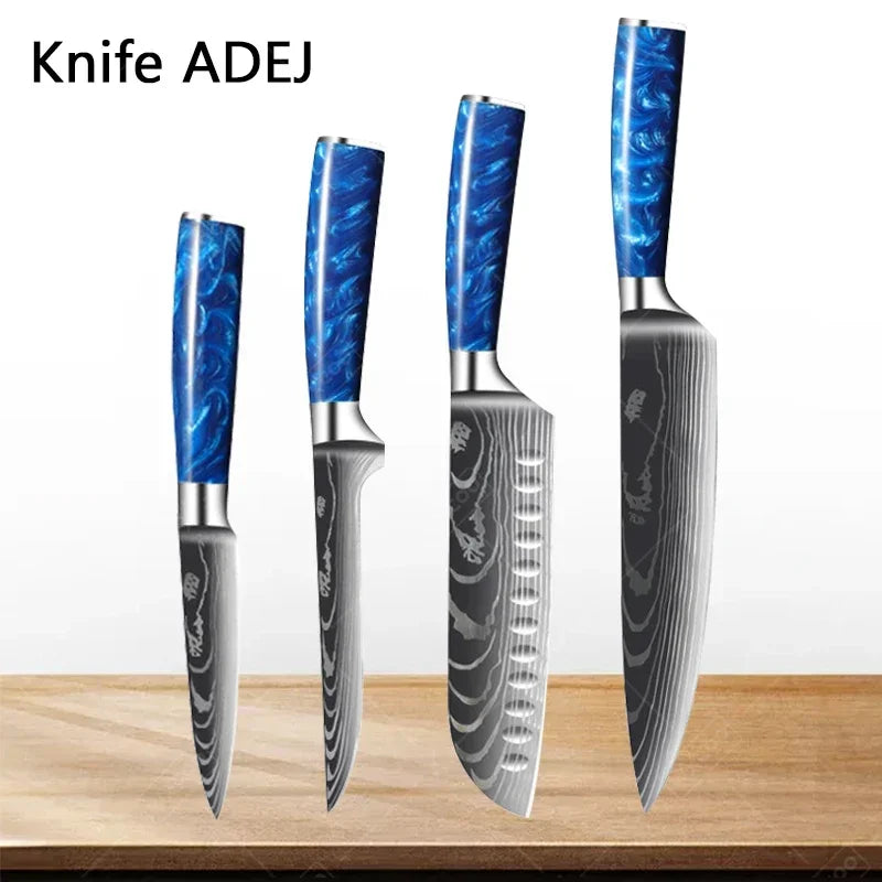 Küchenmesser-Set 2025: High Carbon Stainless Steel 7CR17 - Damascus Pattern Cleaver Chef Santoku Collection