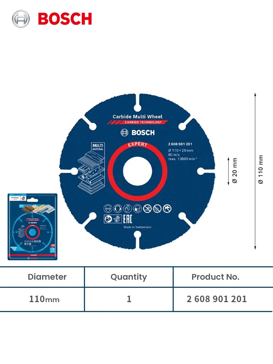 Bosch Expert Cutting Wheel 110Mm Carbide Muti-Material Cutting Disc for Wood Plastic Drywall Hardwood Angle Grinder Accessories