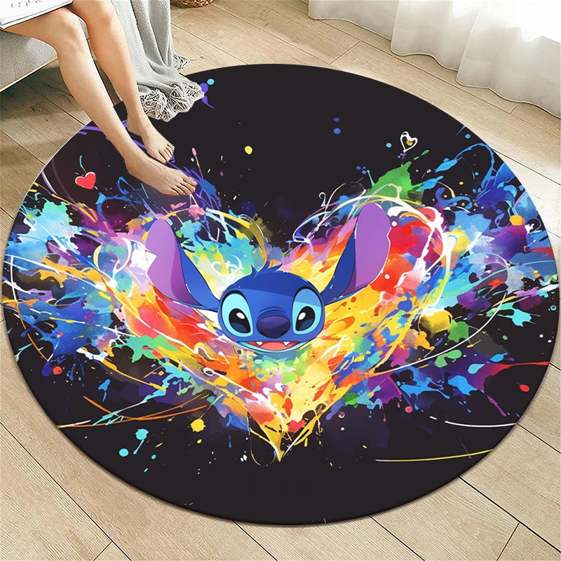 Star Stitch Cartoon HD Printed Round Carpet for Living Room Bedroom Rugs Camping Picnic Mats Flannel Anti-Slip Rug Yoga Mat Gift