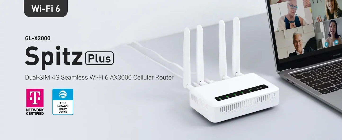 Profi-Router 2025 - GL.iNet Spitz Plus GL-X2000 4G LTE - Dual-SIM WiFi-6 OpenWrt Business-Router