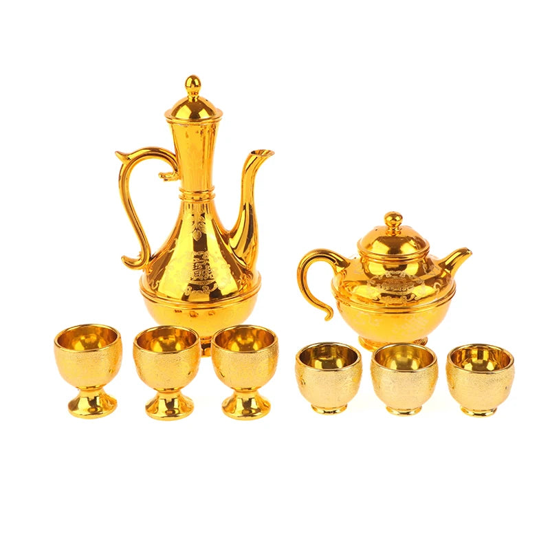Wine Kettle Coffee Pot Set Vintage Wine Glasses Jug Exquisite Tea Pot Golden Teapot Household Classic Temple Offering Cup