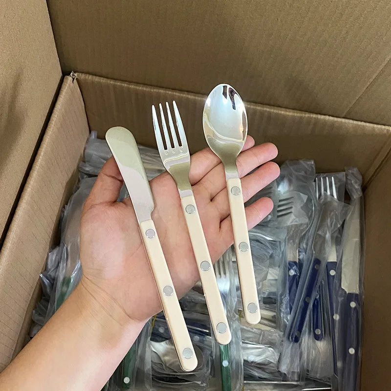 Fashion Korea Style Cutlery Set 18/10 Stainless Steel Creativity Gift Flatware Colorful Handle 304 Knife Fork Spoon