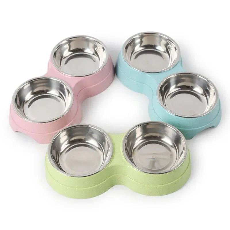 Dual pet bowl dog food water dispenser dual-purpose stainless steel pet water dispenser type cat and puppy feeding supplies