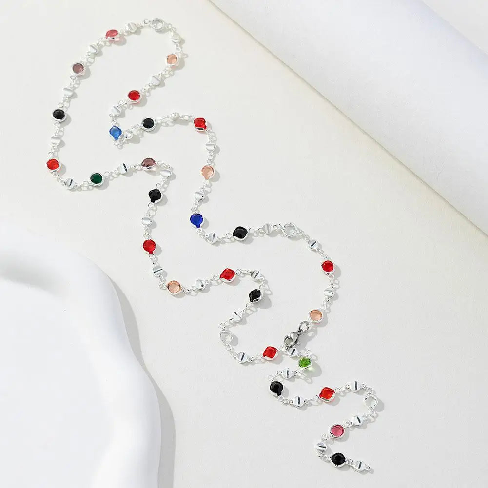 Bohemian Colorful Glass Long Y-Shaped Necklace Metal Collarbone Chain Gold Silver Color Summer Holiday Party Body Jewelry Gifts