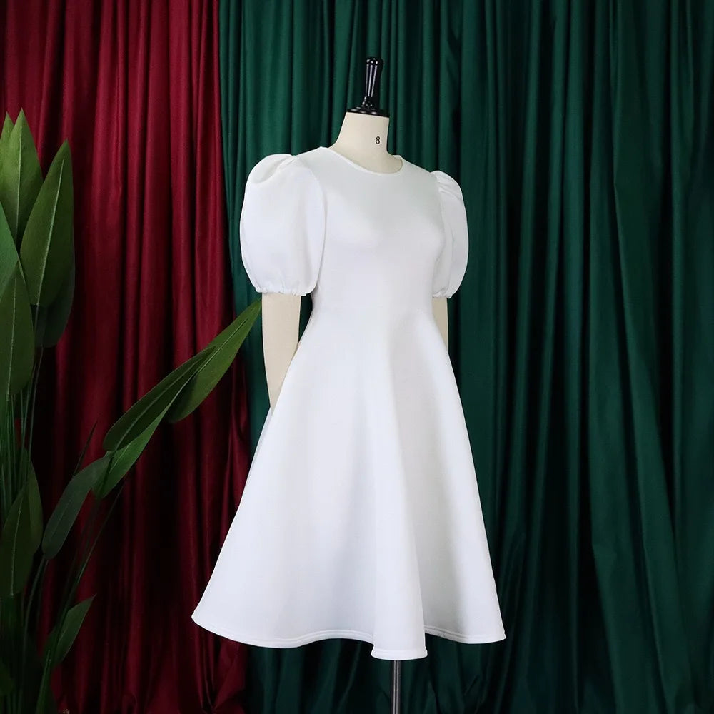 Elegante Kleider Für Frauen 2024 O-Ausschnitt Kurze Ärmel Hohe Taille Plissiert Midi Luxus Weiblich Geburtstag Party Dinner Vestidos