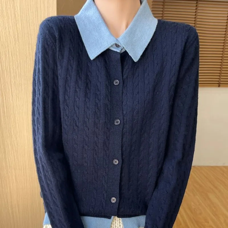 CN Fujian Zweiteiliger Strickcardigan - Größe L Polyester Knopf