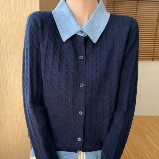 CN Fujian Zweiteiliger Strickcardigan - Größe L Polyester Knopf