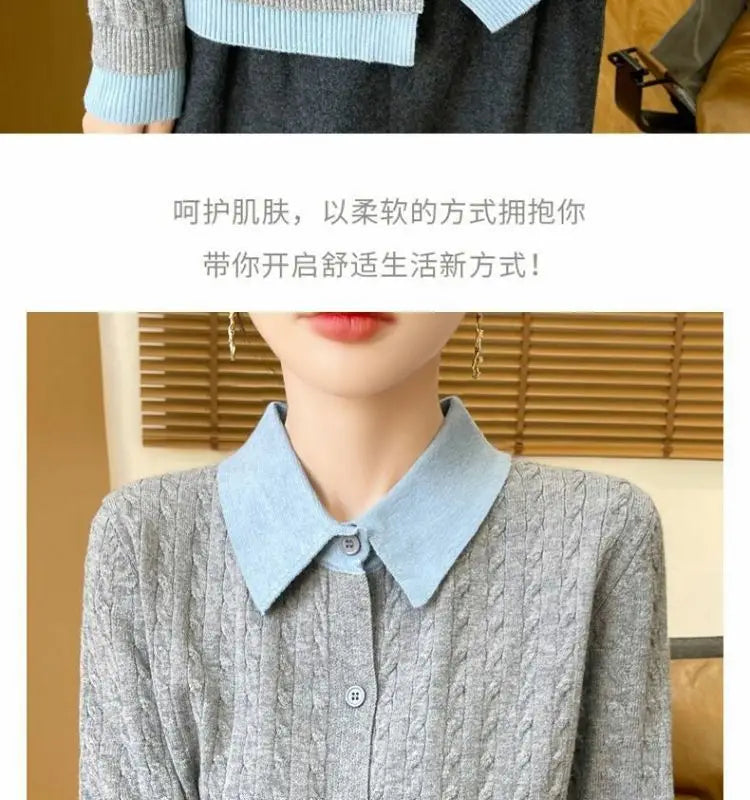 CN Fujian Zweiteiliger Strickcardigan - Größe L Polyester Knopf