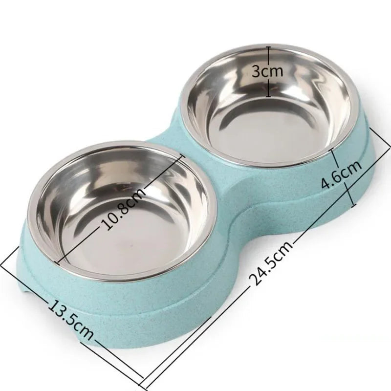 Dual pet bowl dog food water dispenser dual-purpose stainless steel pet water dispenser type cat and puppy feeding supplies