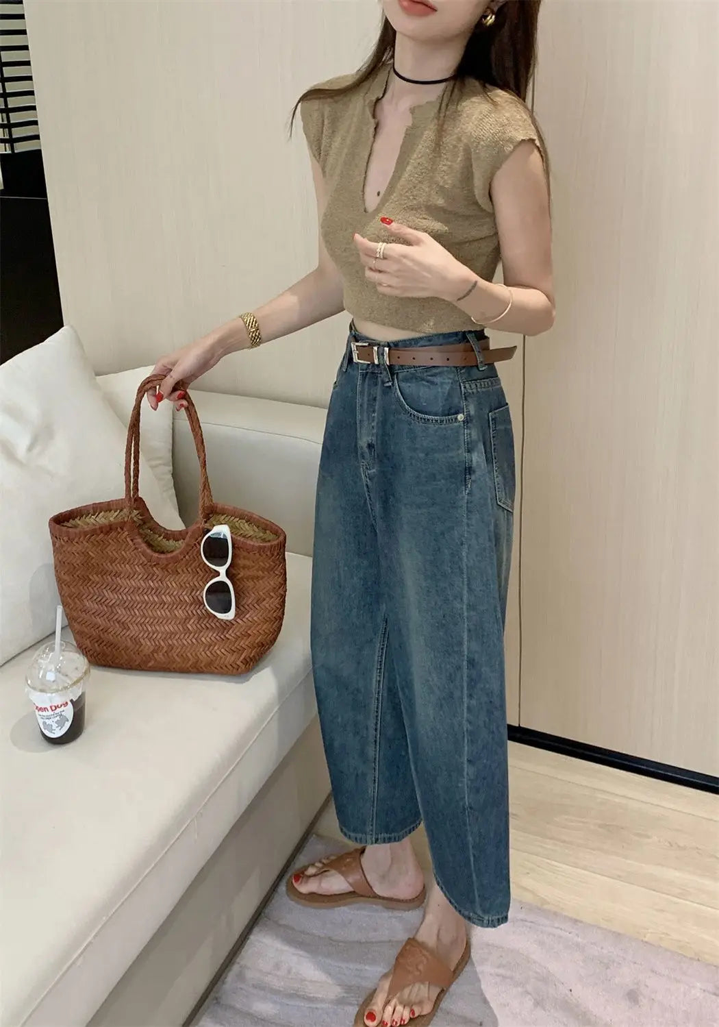 Jeans Women Solid Vintage All-match Spring Ladies Creativity Cool Simple Korean Style Daily Gentle Tender Graceful Age-reducing