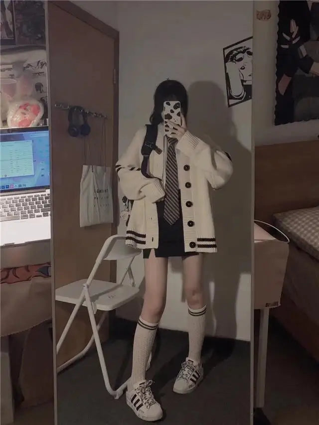 Altayskiy Cardigan Beig Patchwork Korea Stil Lovely Cozy - Regular Länge Gewicht 120–220 g/m² Knopfverschluss