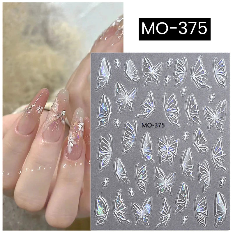 Super Sparkling 3D Butterfly Nail Stickers Auroras Shell Butterfly Elegant Nail Charms Self Adhesive Sliders For Manicure Decals