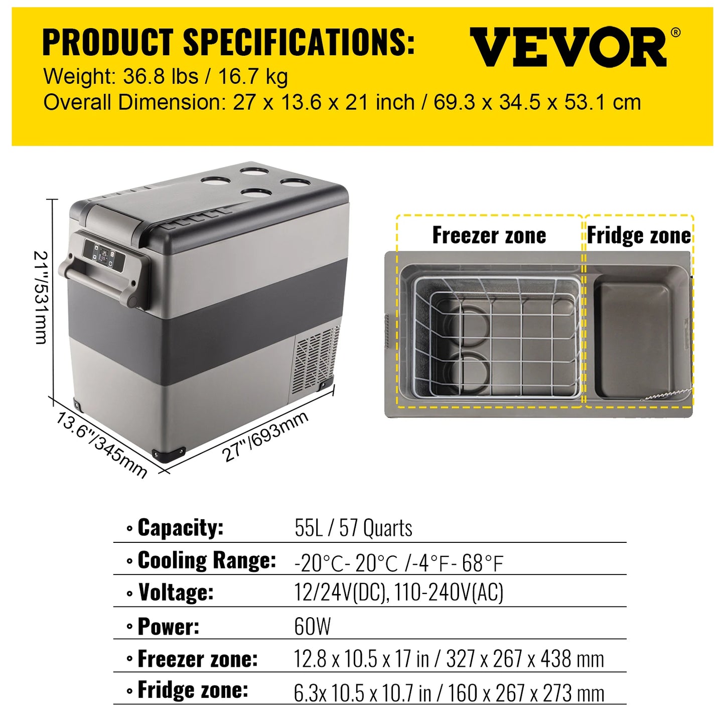 VEVOR 20L 22L 35L 45L 55L Auto-Kühlschrank Mini-Kühler Komprimier-Kühler 12/24V DC 110-240V Eisbox für Camping