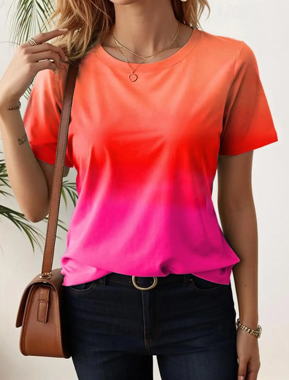 Women's T-Shirts For Women 3d Gradient Print Tees Casual Street Femalewear Summer Oversized T-Shirt Fashion Lady Y2k Clothing