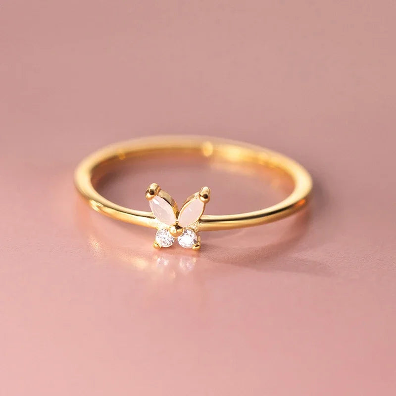 SOFTPIG Real 925 Sterling Silver Zircon Butterfly Adjustable Ring For Charming Women Cute Fine Jewelry Minimalist Accessories