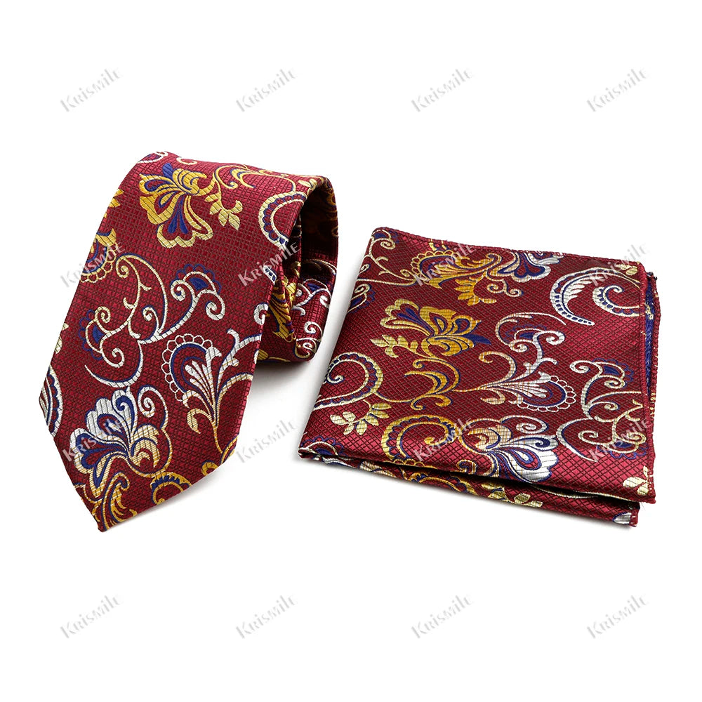 Novelty Paisley Tie Pocket Square Set For Men Skinny Slim 6cm Necktie Fit Business Wedding Party Stage Host Daily Wear Accessory