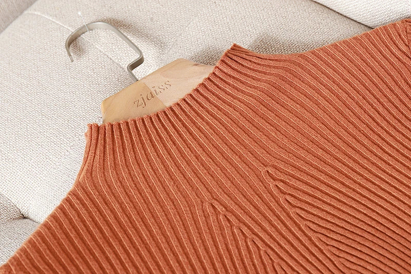 Pulover Livia cu guler înalt slim, cu nervuri - S-XL, mânecă lungă