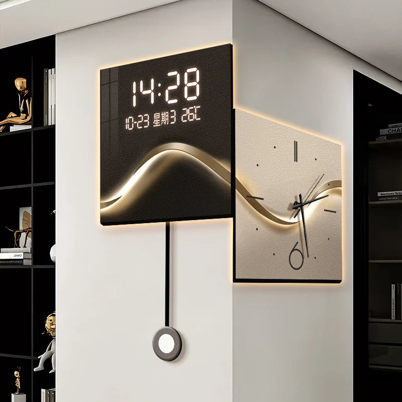 Home Decor Rear LED Light Corner Wall Clock Home Living Room Decorative Corner Double Sided Clock Digital and Analog Clocks
