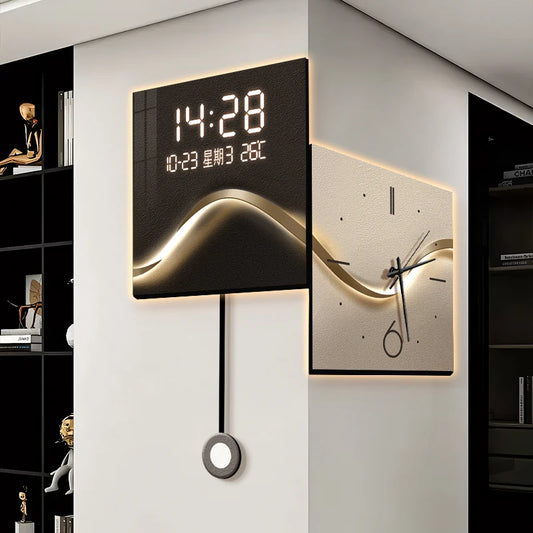 Home Decor Rear LED Light Corner Wall Clock Home Living Room Decorative Corner Double Sided Clock Digital and Analog Clocks