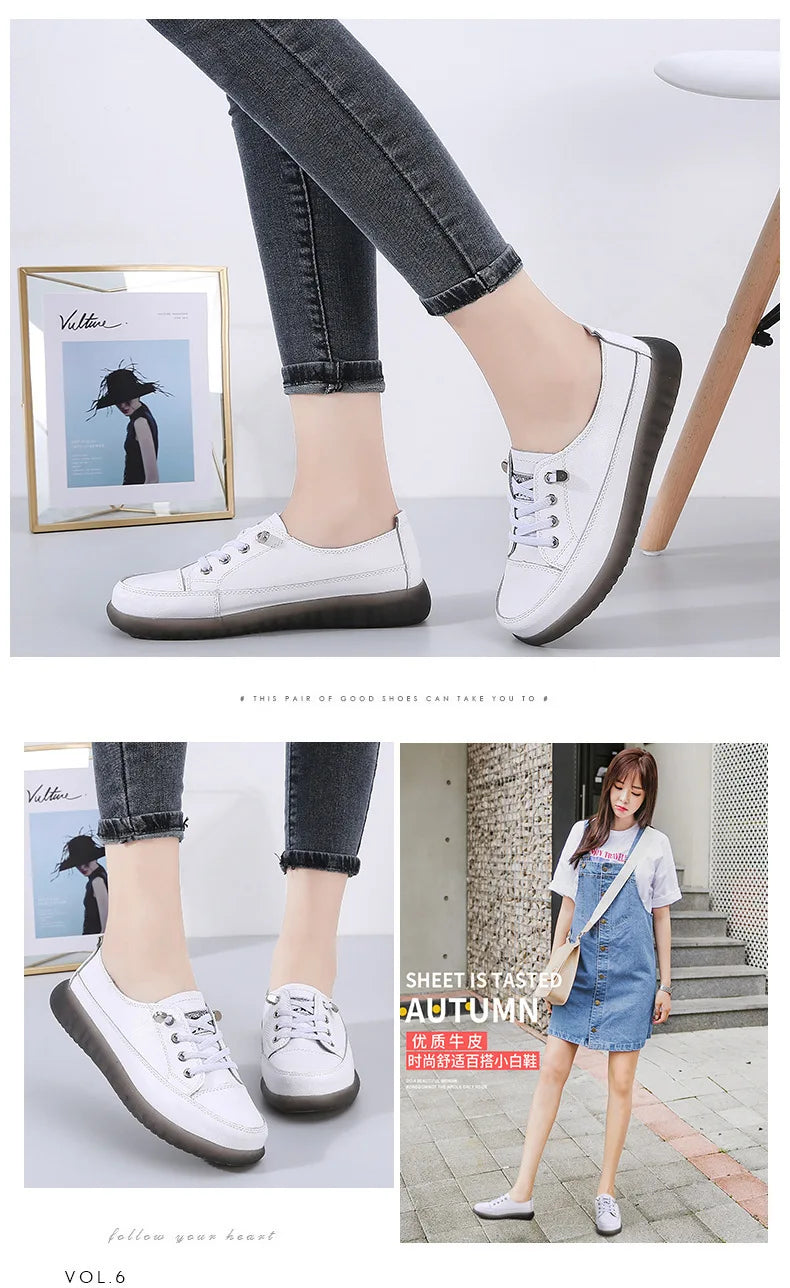 Ladies Sneakers 2024 Spring Genuine Leather Casual Walking Shoes Women Fashion Summer Flats Youth Girl Student Jogging Trainers